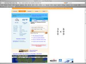 A screenshot from weather.com showing a '300 x 600' placeholder in one of the advertisement spots.